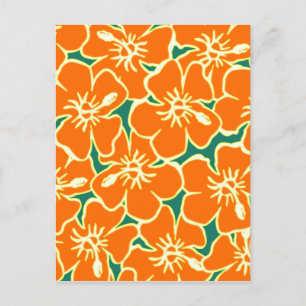 Orange Hibiscus Flowers Tropical Hawaiian Luau Vykort