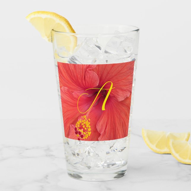 Orange Hibiscus-foto med Finare-initialskript Glaskopp (Framsida Ice)
