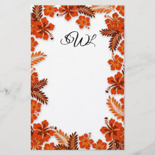 Orange Hibiscus Gräns Monogrammed Blank Papper