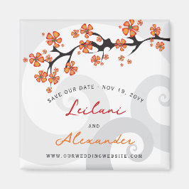 Orange Hibiscus Grått Swirls Tropical Save Date Magnet