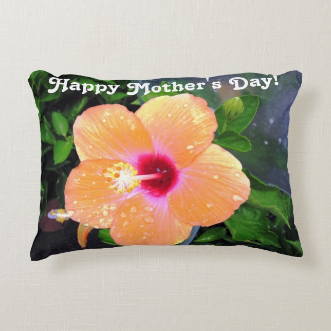 Orange Hibiscus Happy Mother's Day Prydnadskudde (Framsidan)