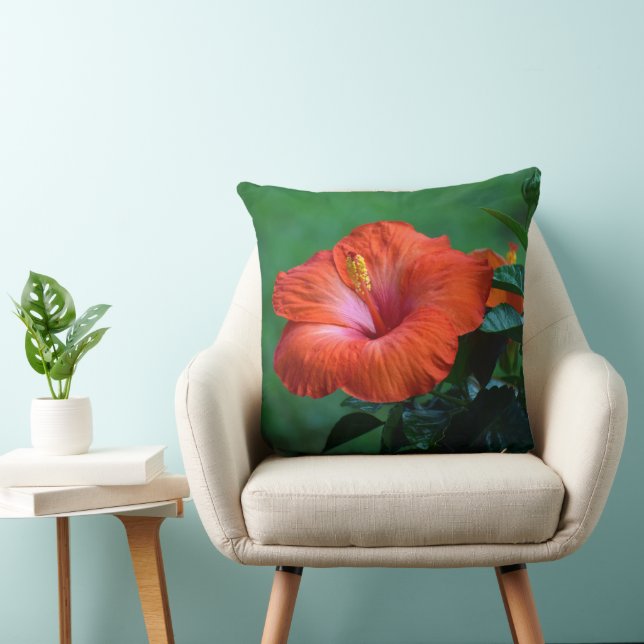 Orange Hibiscus Kastkudde Kudde (Stol)