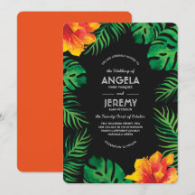 Orange Hibiscus och Tropiska Löv Bröllop