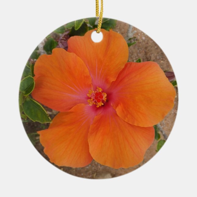 Orange Hibiscus-ornament, anpassa Julgransprydnad Keramik (Framsidan)