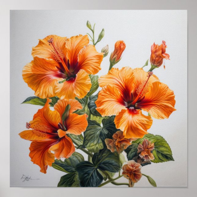 Orange Hibiscus Poster för färgreduktutskrift (Framsidan)