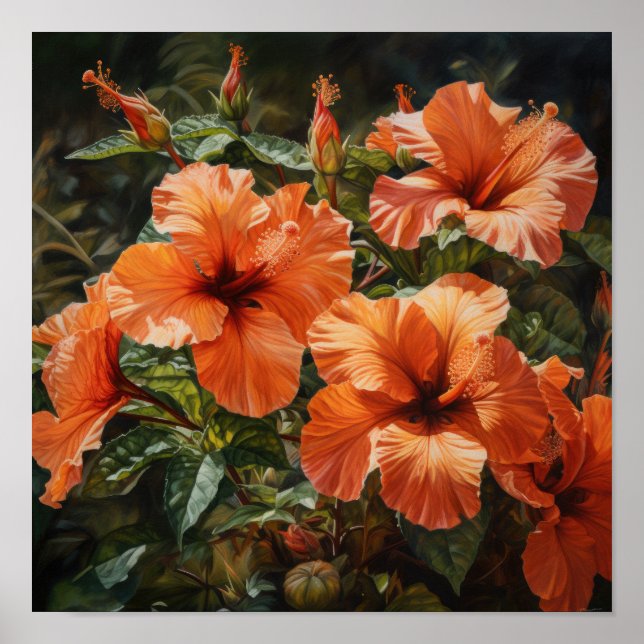 Orange Hibiscus Poster för färgreduktutskrift (Framsidan)