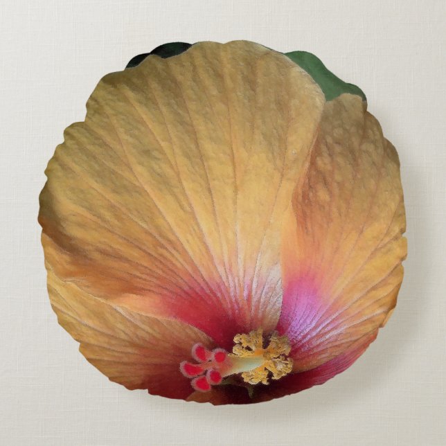 Orange Hibiscus Ruffle Rund Kudde (Framsidan)