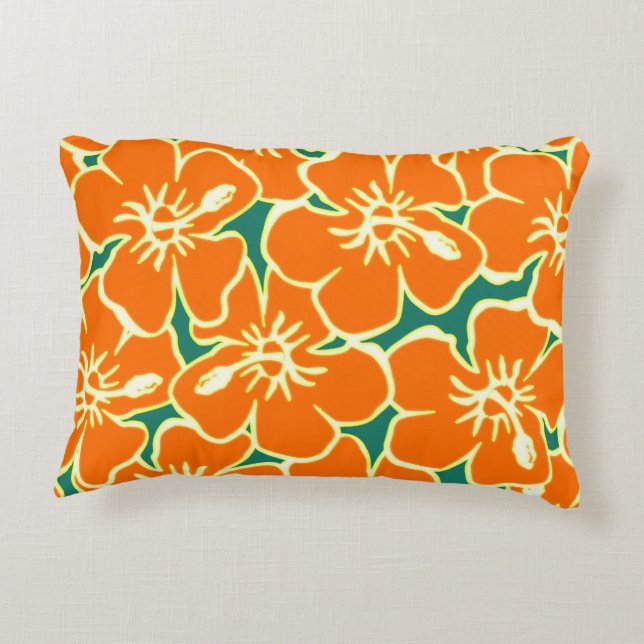 Orange Hibiscus Tropical Flowers Hawaiian Pillow Prydnadskudde (Baksidan)