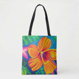 Orange Hibiscus Tropical tote bag Tygkasse