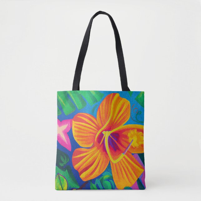 Orange Hibiscus Tropical tote bag Tygkasse (Framsida)