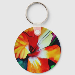 Orange Hibiscus tropisk blomstervattenfärgskonst Nyckelring
