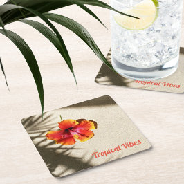 Orange Hibiscus Tropiska Blommigt Underlägg Papper Kvadrat