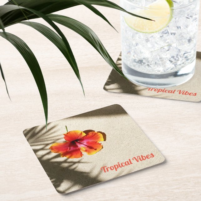Orange Hibiscus Tropiska Blommigt Underlägg Papper Kvadrat (Skapare uppladdad)