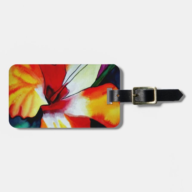 Orange Hibiscus tropiska blommor - vattenfärgskons Bagagebricka (Horisontell Framsida)