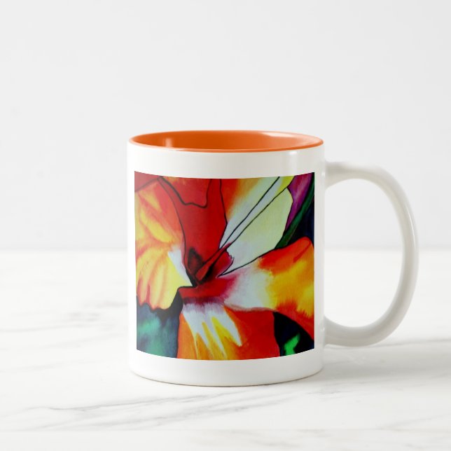 Orange Hibiscus tropiska blommor - vattenfärgskons Två-Tonad Mugg (Höger)