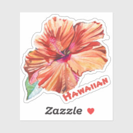 Orange Hibiscus Watercolor Hawaiian Sticker Klistermärken