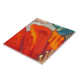 Orange hibiskus 2 av 12 kakelplatta