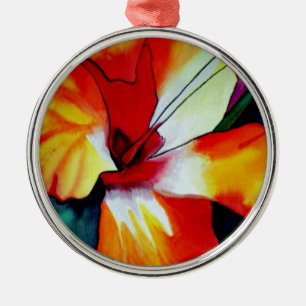 Orange Hibiskus tropiskt blom vattenfärg Julgransprydnad Metall
