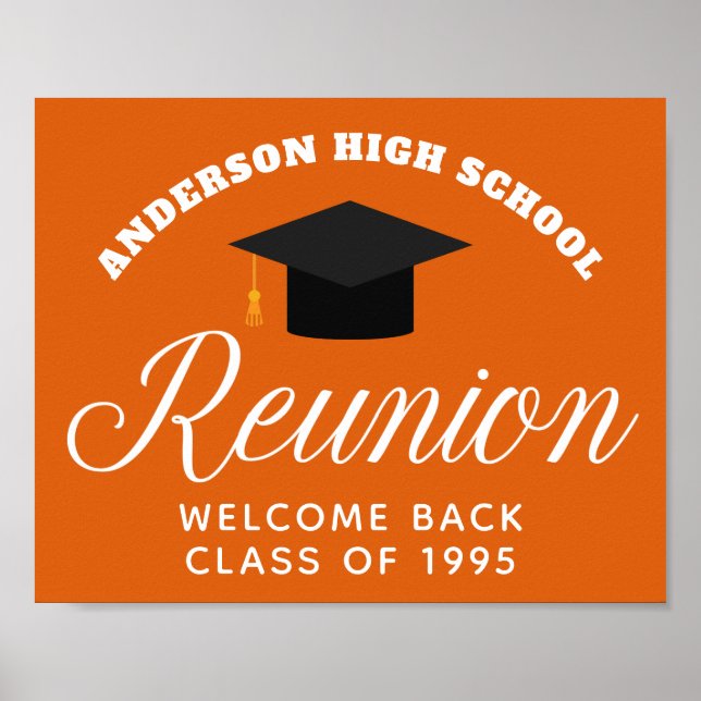 Orange High School Reunion Anpassningsbar Alumni V Poster (Framsidan)