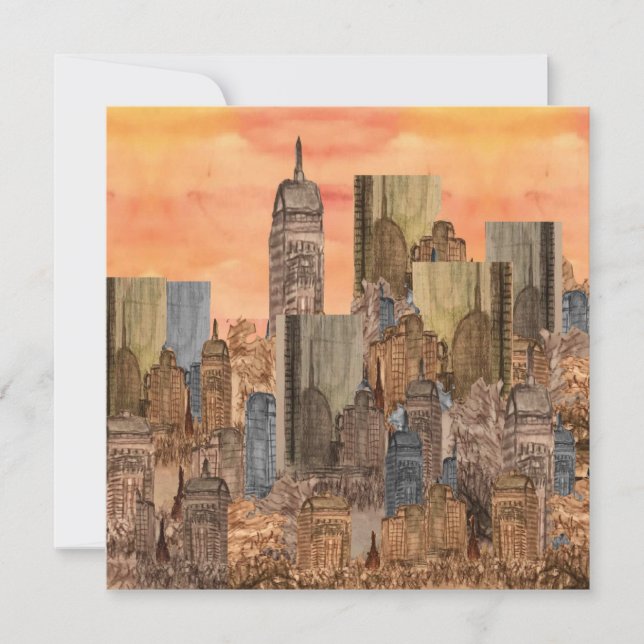 Orange Himlar City Sunset Blank Flank Note Card Anteckningskort (Framsida)