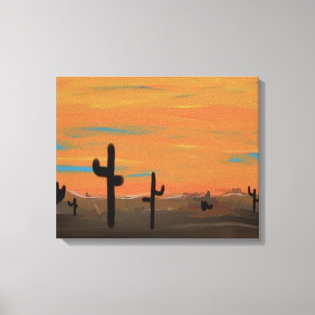 Orange Himlar och Cacti Wrapped Canvas Painting (Framsida)