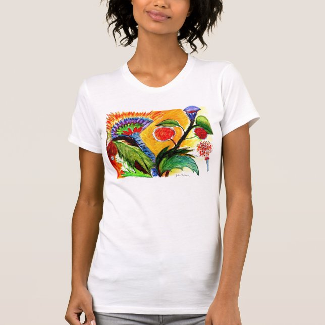 Orange himmelskjorta för konstiga växter t-shirt (Framsida)