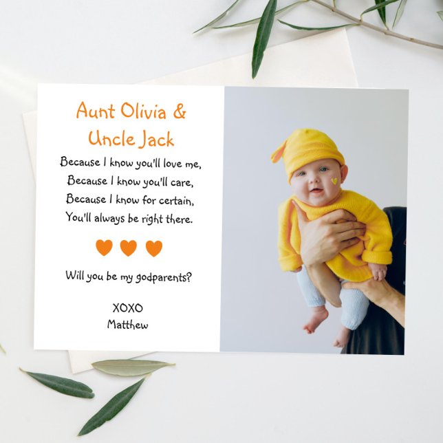 Orange Hjärter kommer du bli mina gudföräldrar med Inbjudningar (Skapare uppladdad)