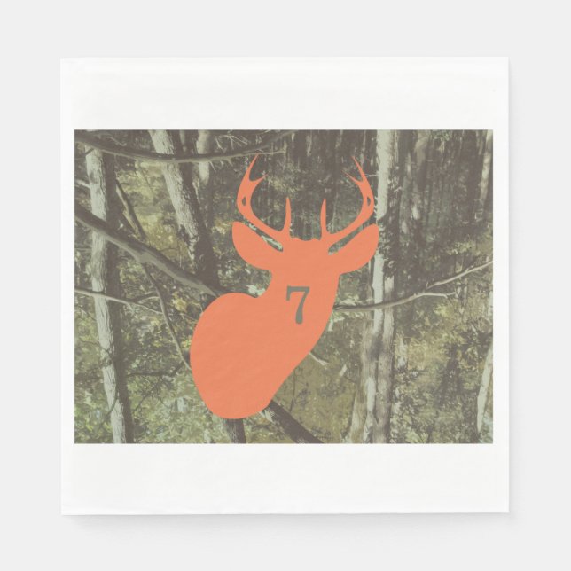 Orange Hjort Head Camo Hunting Birthday Napkins Pappersservett (Framsidan)
