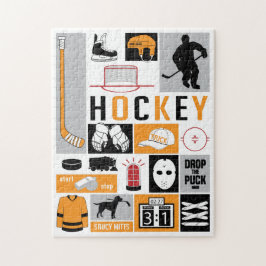 Orange Hockey Inslag Stick Puck Player Pussel