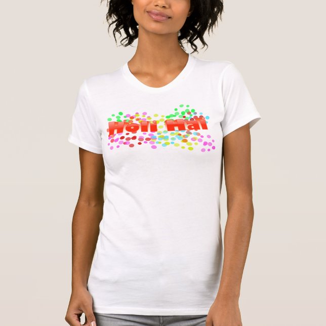 Orange Holi Hai med färgade punkter T Shirt (Framsida)