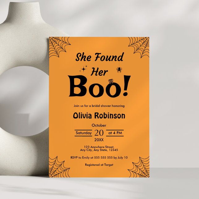 Orange hon hittade sin Boo Halloween-Möhippa Inbjudningar (Orange She Found Her Boo Halloween Bridal Shower Invitation )