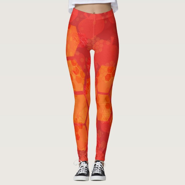Orange Honeycomb Design Leggings (Framsida)