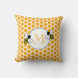 Orange Honeycomb och Bees Mönster Monogrammed Kudde
