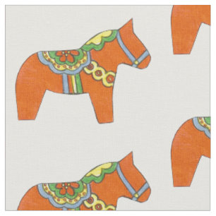 Orange Horses Fabric Tyg