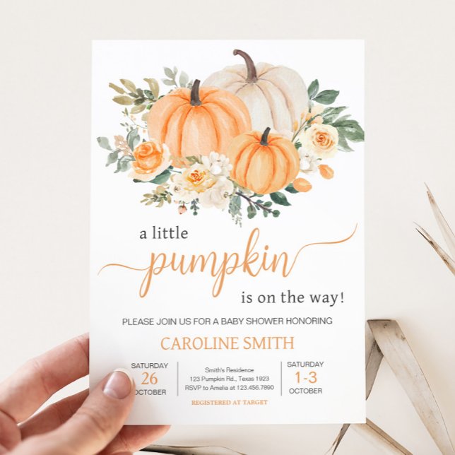 Orange Höst Blommig Pumpa Inbjudningar (Fall Pumpkin Baby Shower Invitation )