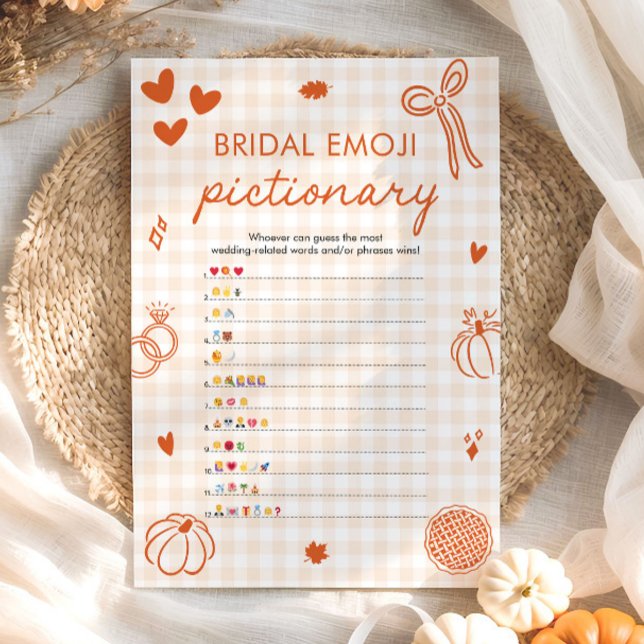 Orange Höst Bröllopsdusch Emoji Pictionary Spel Inbjudningar (Orange Fall Bridal Shower Emoji Pictionary Game)