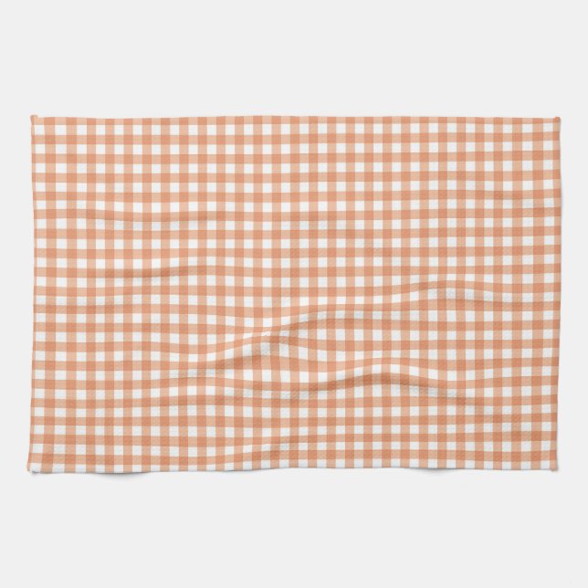Orange höst-gingham-rutmönster kökshandduk (Horisontell)