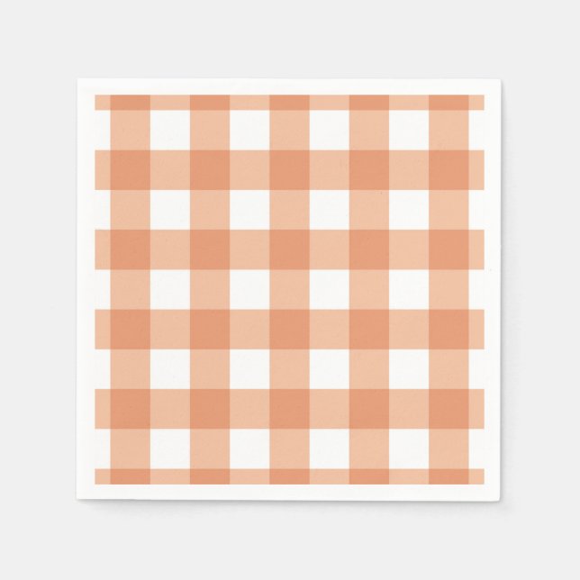 Orange höst-gingham-rutmönster pappersservett (Framsidan)