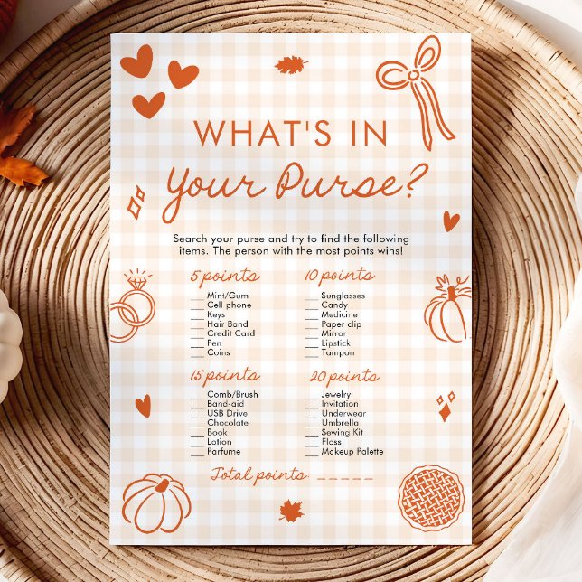 Orange Höst Handritad Vad Har Du I Din Handväska S Inbjudningar (Orange Fall Hand Drawn What's In Your Purse Game)