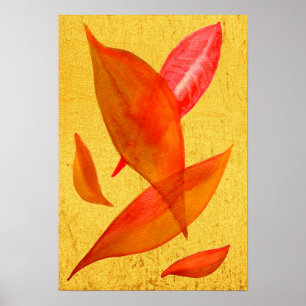 Orange höst höstlöv akvarell illustration poster