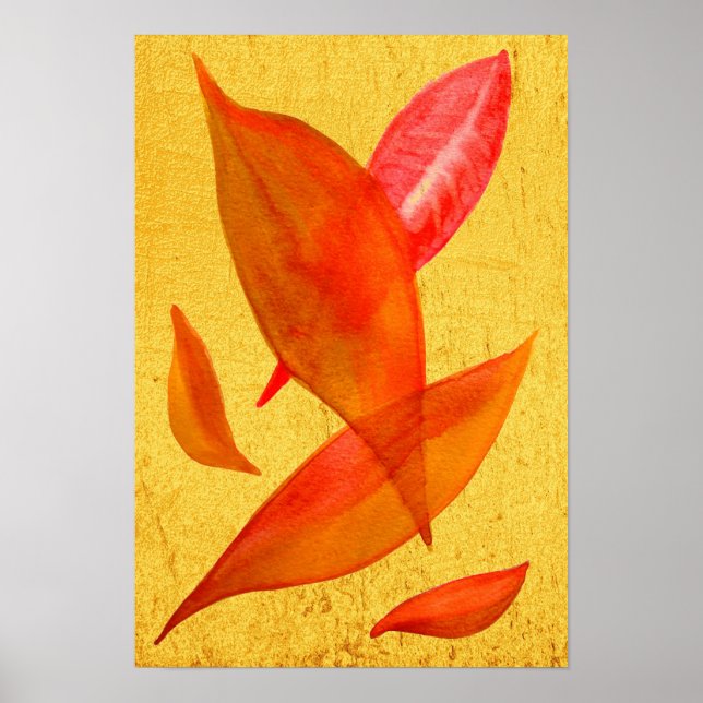 Orange höst höstlöv akvarell illustration poster (Framsidan)