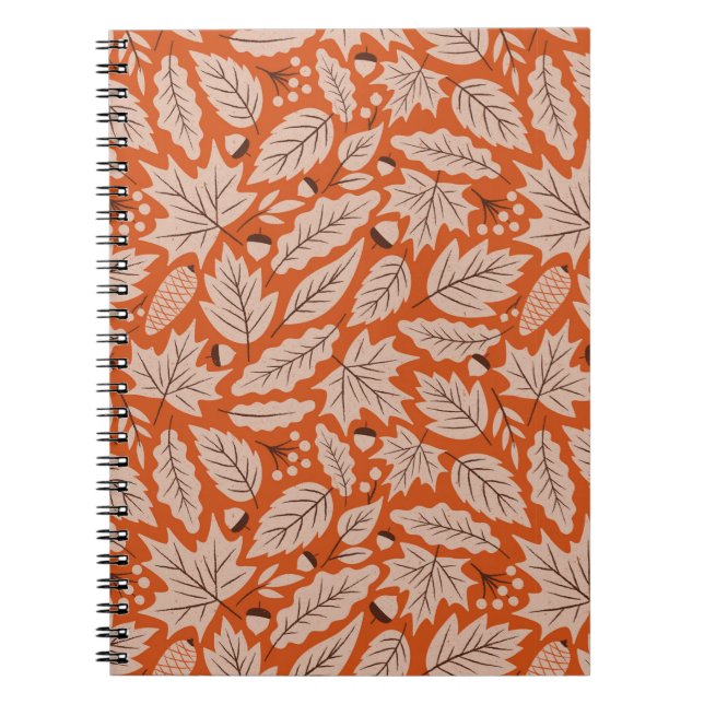 Orange Höst löv och Mönster Anteckningsbok (Framsidan)