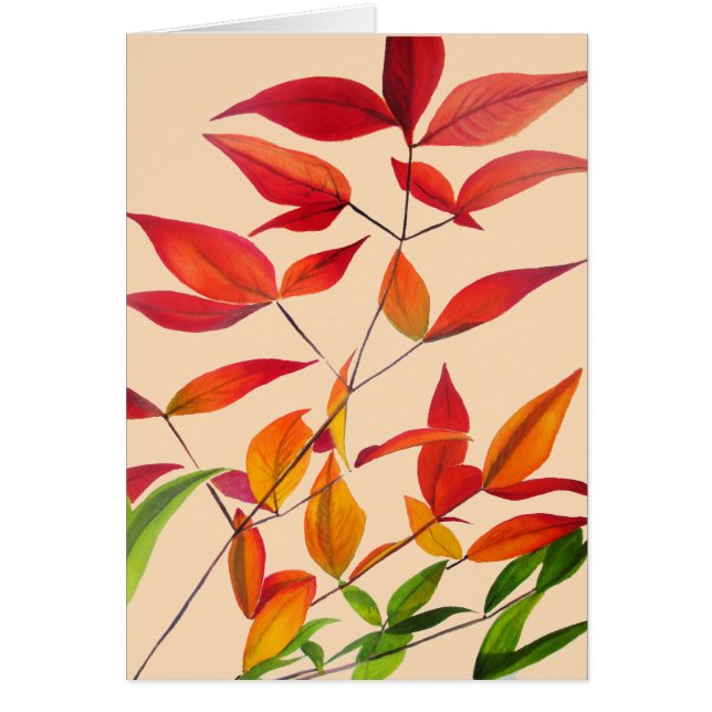 Orange Höst löv - originalvattenfärgskonst Hälsningskort (Framsidan)