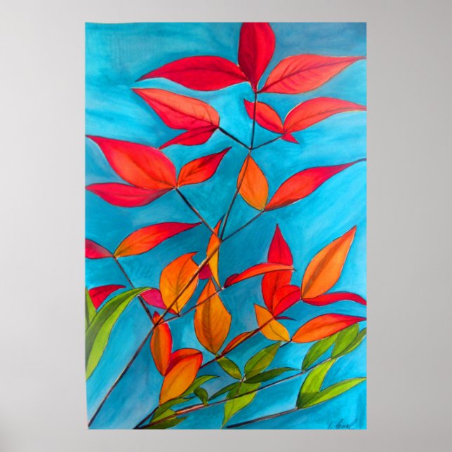 Orange Höst löv - originalvattenfärgskonst Poster (Framsidan)