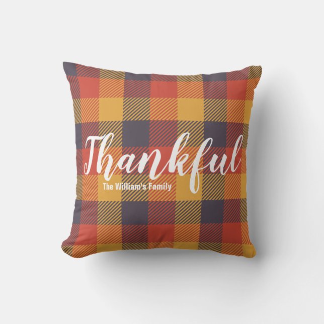 Orange höst-rutig tartan rustik farmhouse höst kudde (Framsida)