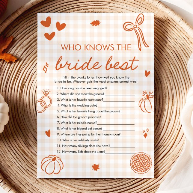Orange Höst Vem Känner Bruden Bäst Bröllopsspel Inbjudningar (Orange Fall Who Knows The Bride Best Bridal Game)