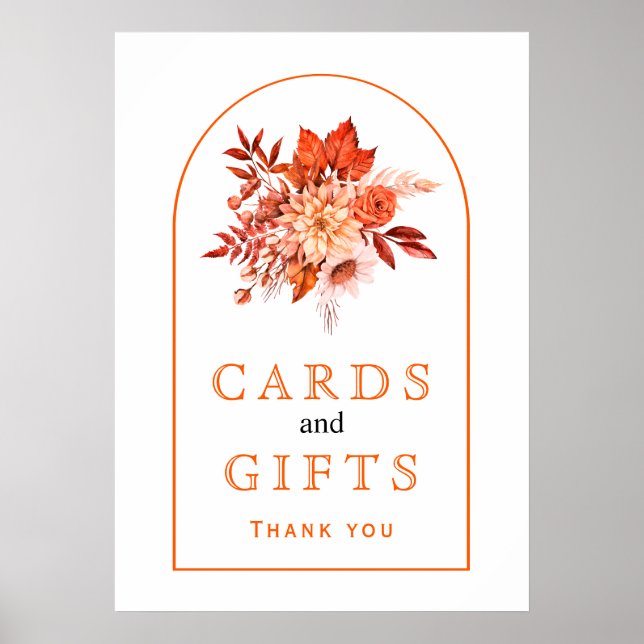 Orange höstblommor och bladfall bröllop poster (Framsidan)