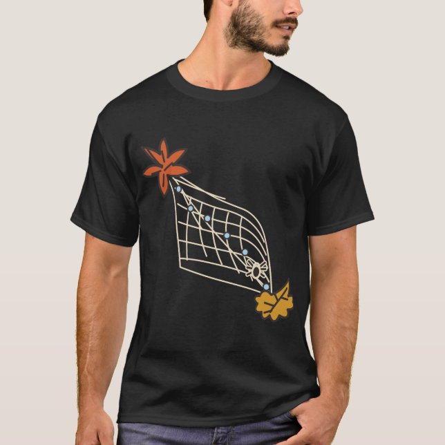 Orange höstlöv Spindelväv med vattendroppar T Shirt (Framsida)