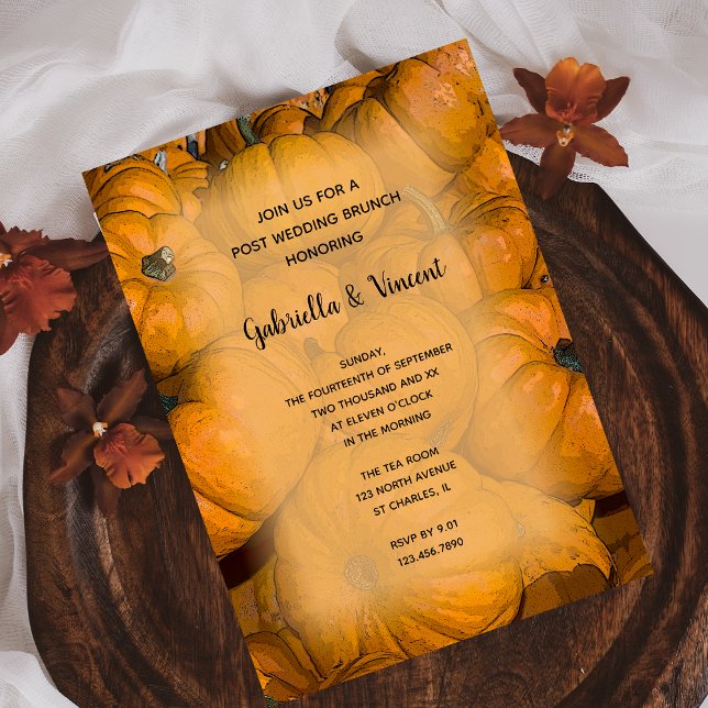 Orange höstpumpabröllop efter bröllopsfrukost inbjudningar (Skapare uppladdad)
