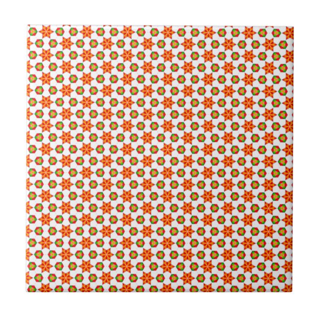 Orange hötorgskonststjärna- och fläckmönster kakelplatta (Framsidan)